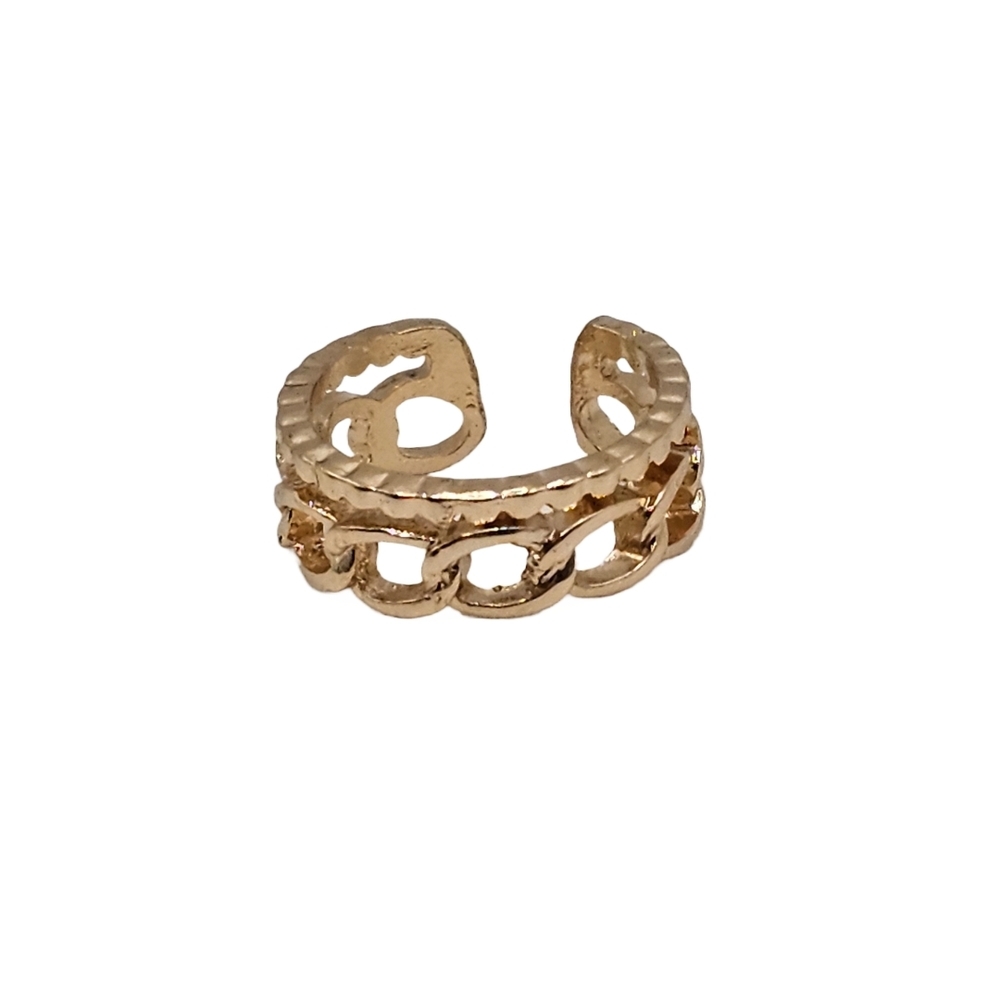 Gold-Toned Chain Link Cuff Ring (Size 6.5, Adjustable)